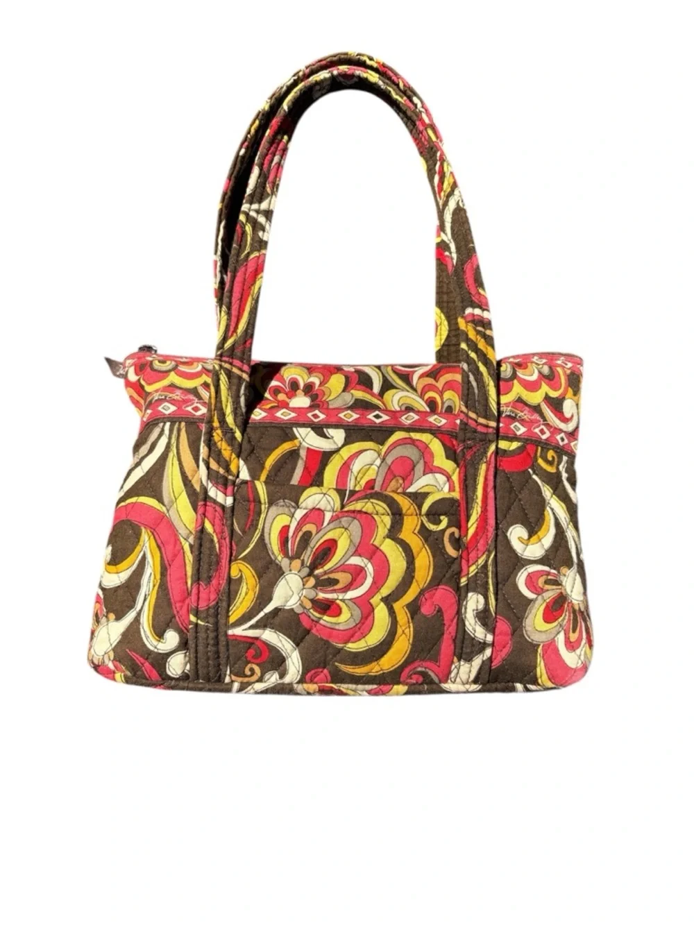Vera Bradley Pucinni Quilted Floral Pattern Shoulder Bag in Brown, Pink & Yellow - Picture 1 of 5